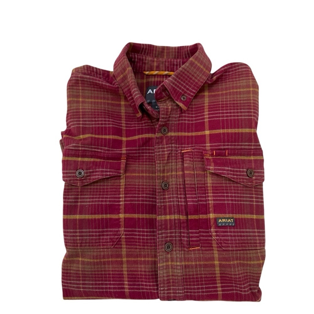 Ariat Rebar Men’s Sz M Red Plaid Button Down Long Sleeve Shirt
